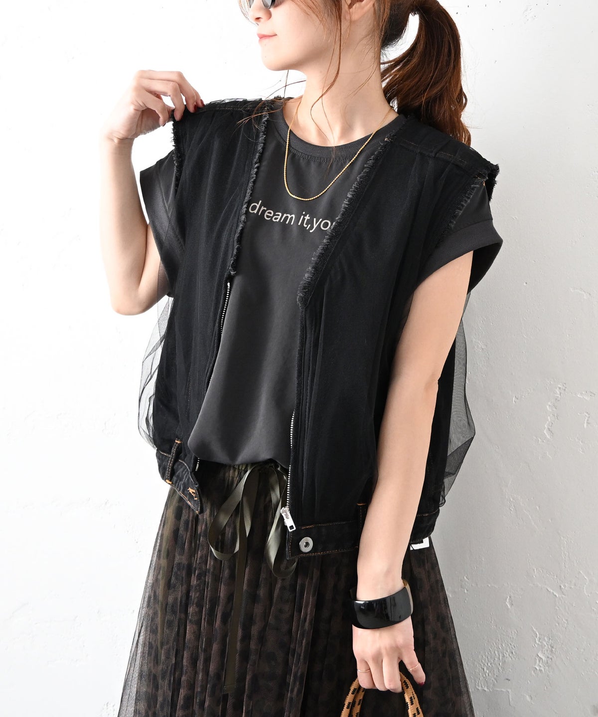 MICALLE MICALLE｜チュールドッキングデニムベスト [[MMB122VEA]][C]