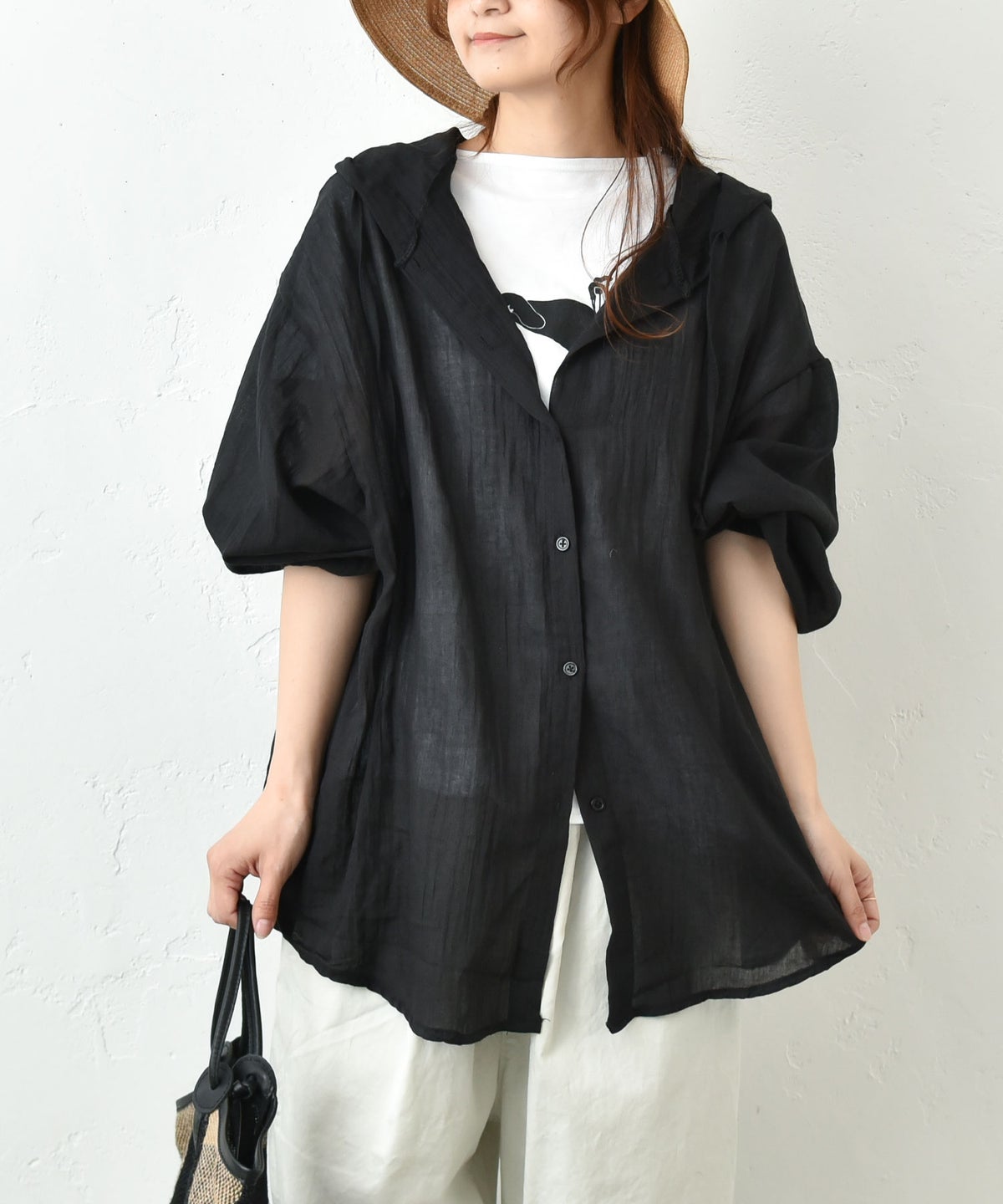 hagumu｜コットンリネンフーディーシャツ [[46269041]][C]