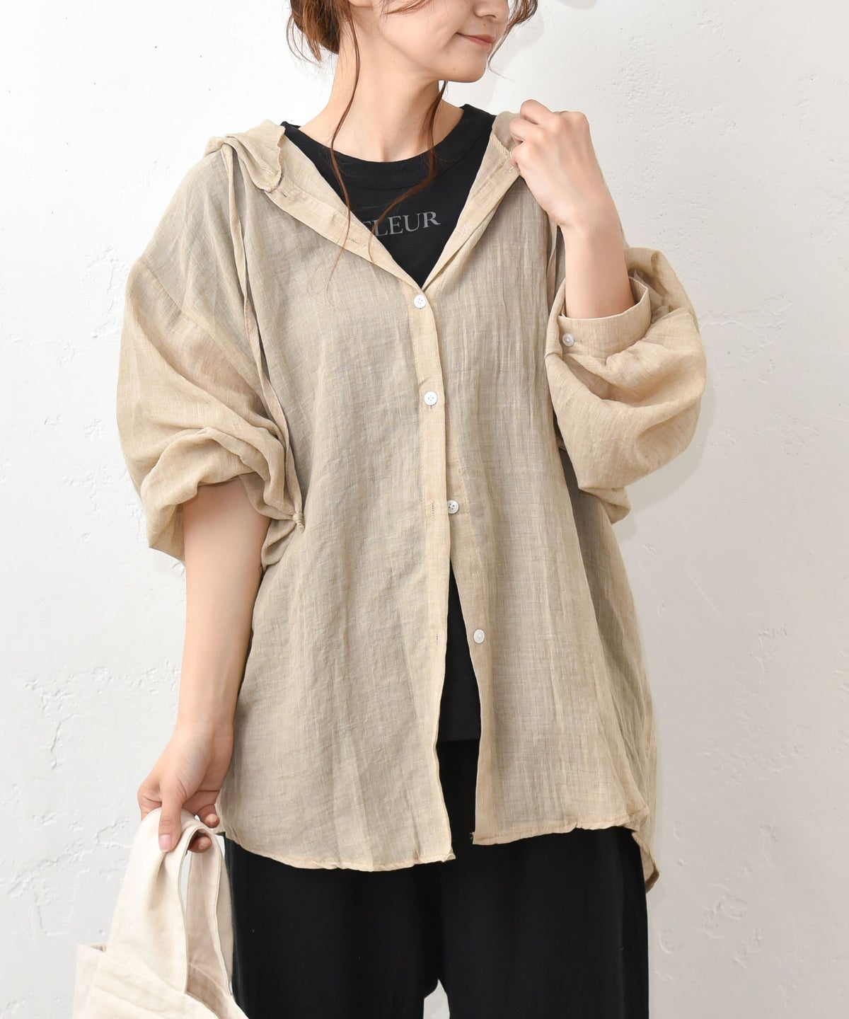 hagumu｜コットンリネンフーディーシャツ [[46269041]][C]