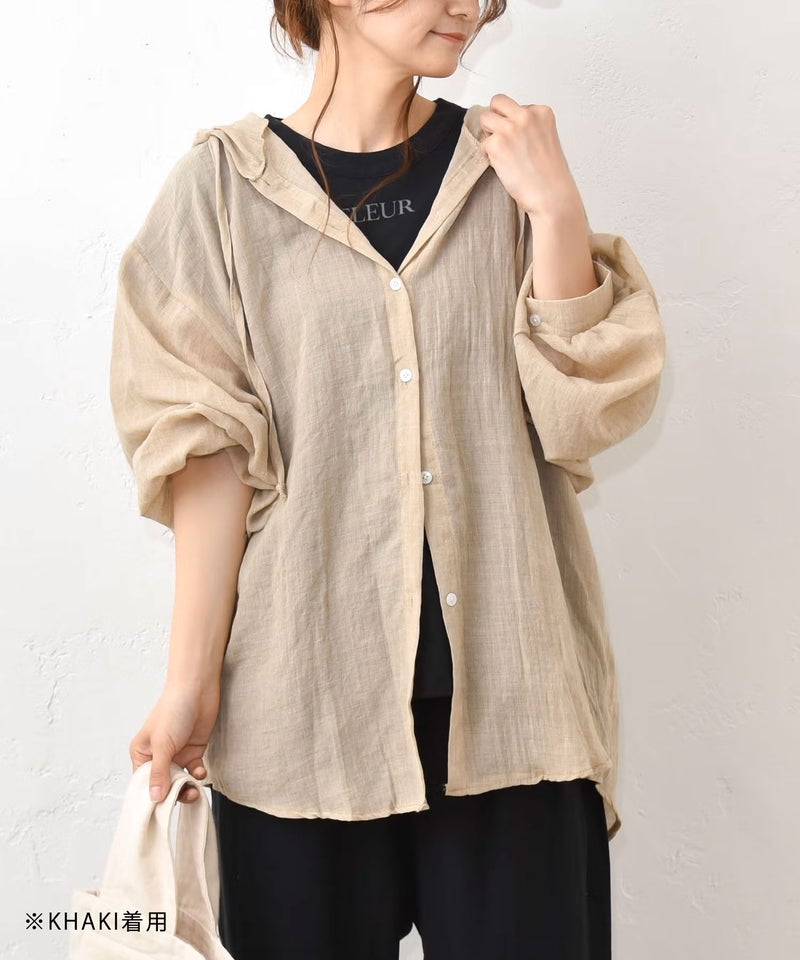 hagumu｜コットンリネンフーディーシャツ [[46269041]][C]