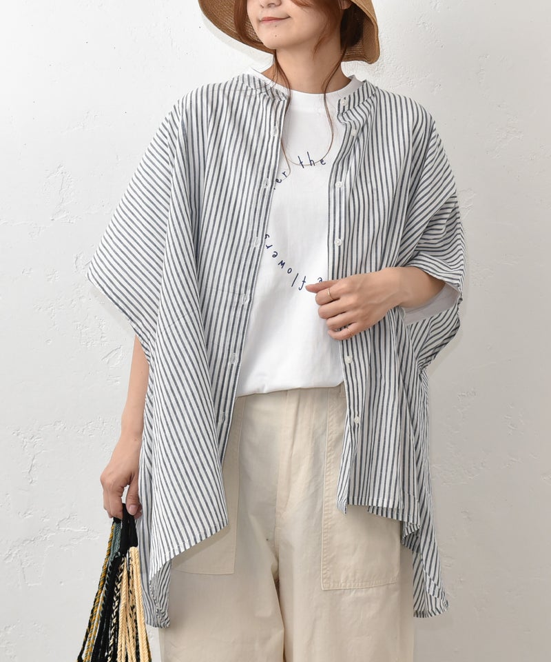  hagumu｜コットンボイルストライプワイドドルマンシャツ [[32098262]][C]
