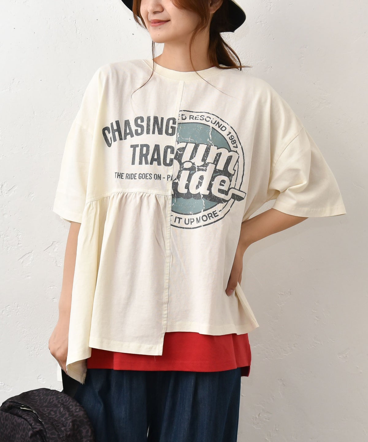 IN THE MARKET｜ピグメント天竺リメイク風切替ギャザープリントTシャツ [[66062162]][C]