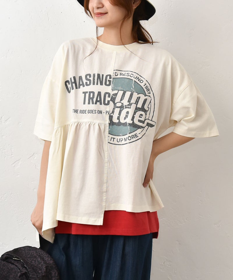 IN THE MARKET｜ピグメント天竺リメイク風切替ギャザープリントTシャツ [[66062162]][C]