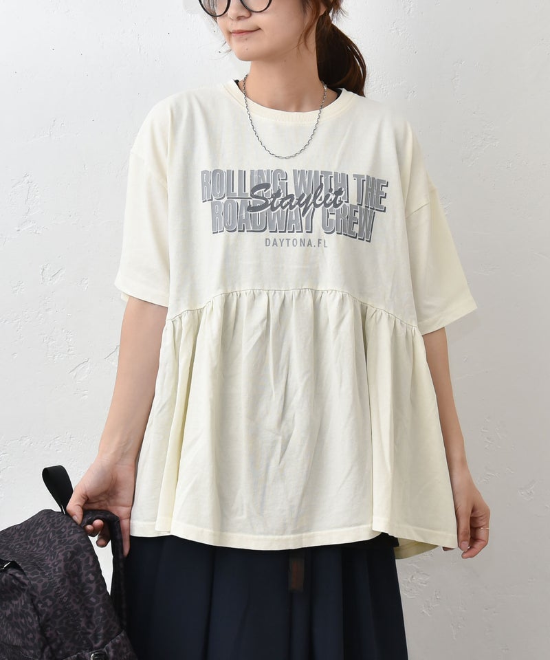 IN THE MARKET｜ピグメント天竺切替フリルプリントTシャツ [[56062162]][C]