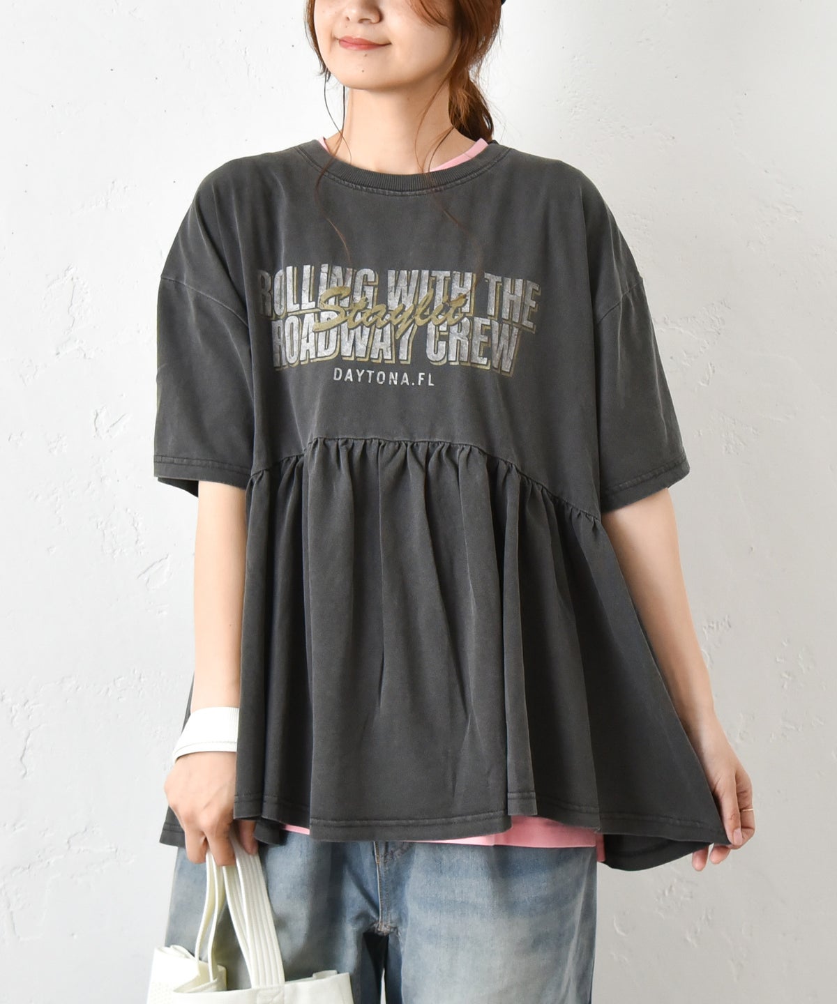 IN THE MARKET｜ピグメント天竺切替フリルプリントTシャツ [[56062162]][C]