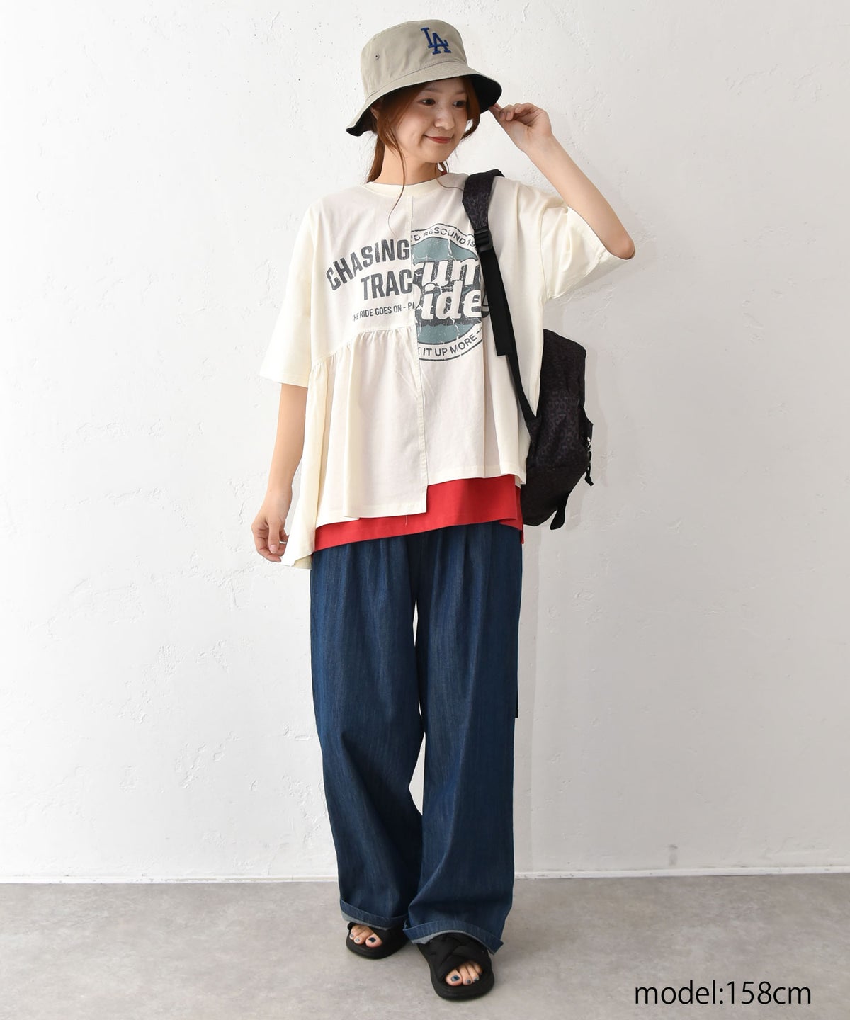 IN THE MARKET｜ピグメント天竺リメイク風切替ギャザープリントTシャツ [[66062162]][C]