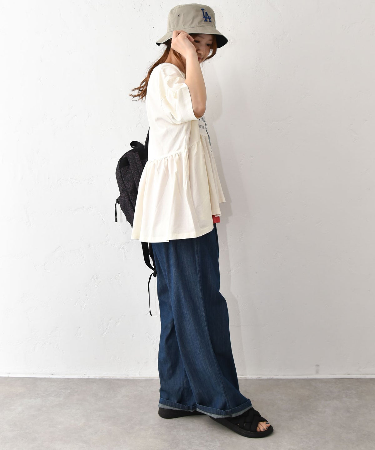 IN THE MARKET｜ピグメント天竺リメイク風切替ギャザープリントTシャツ [[66062162]][C]