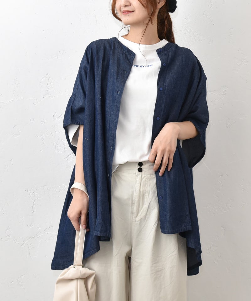 hagumu｜5OZデニムワイドドルマンシャツ [[740908262]][C]