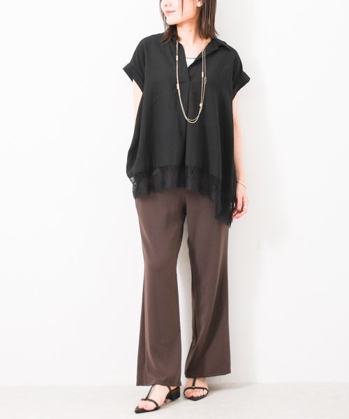 Dignite collier｜ストレッチシフォンソフトフレアパンツ [[80268311