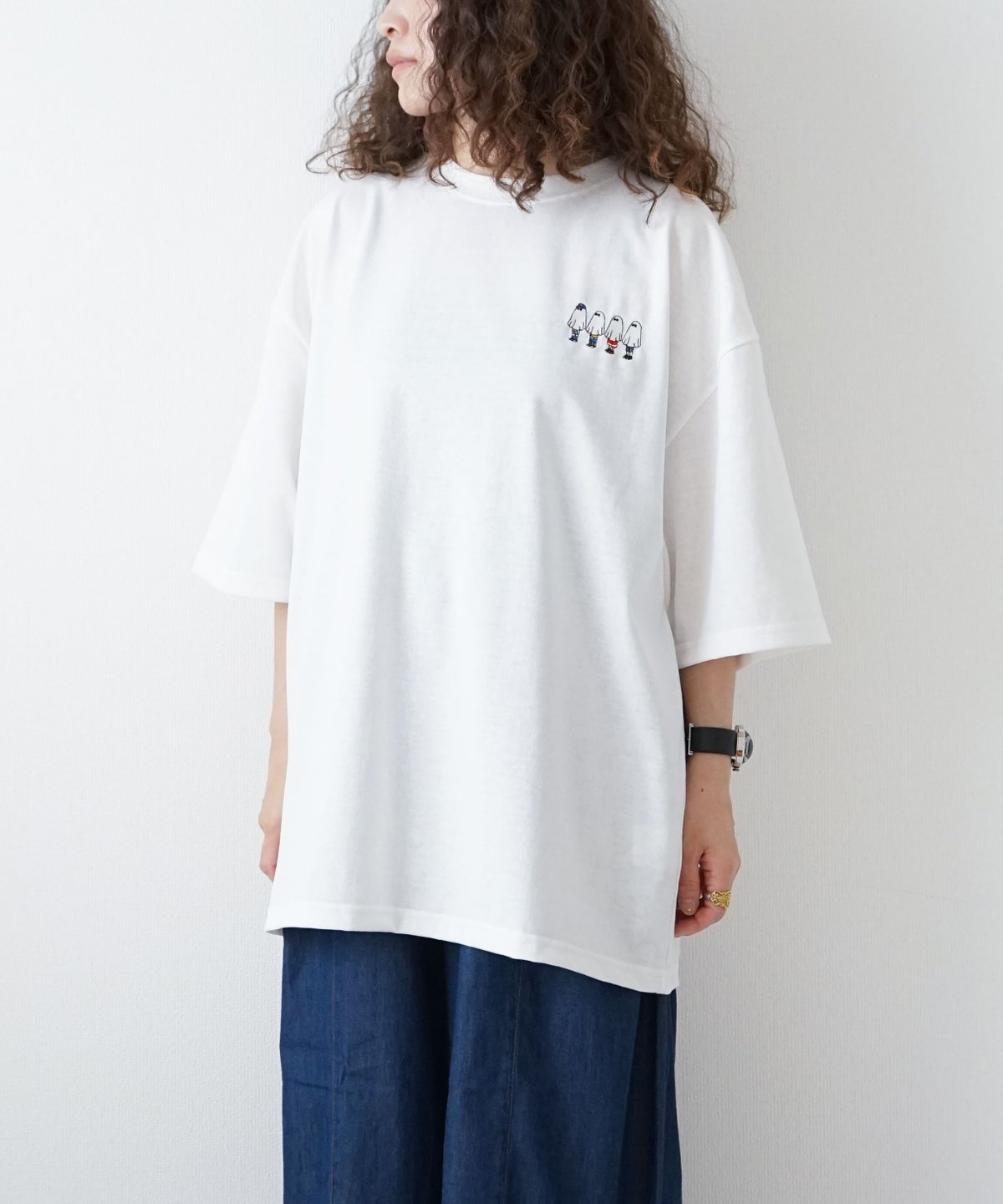 day standard｜度詰め天竺オバケ刺繍プリントTEE [[111983]][D]