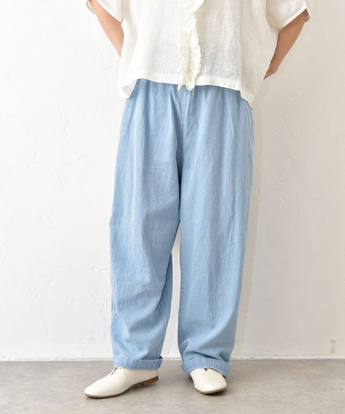  sloe｜5.5oz綿麻デニムゆるパンツ [[4804509]][C]