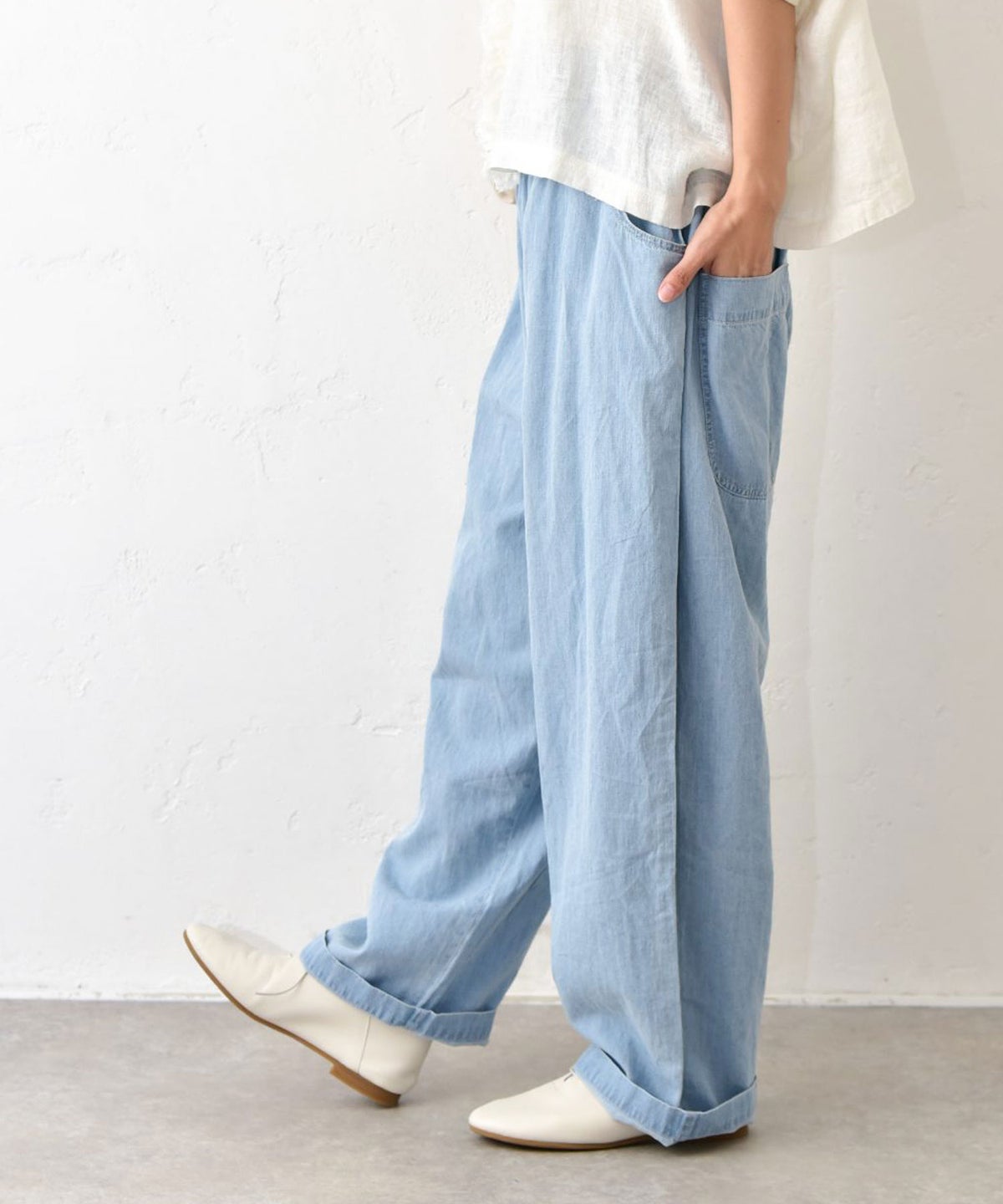  sloe｜5.5oz綿麻デニムゆるパンツ [[4804509]][C]