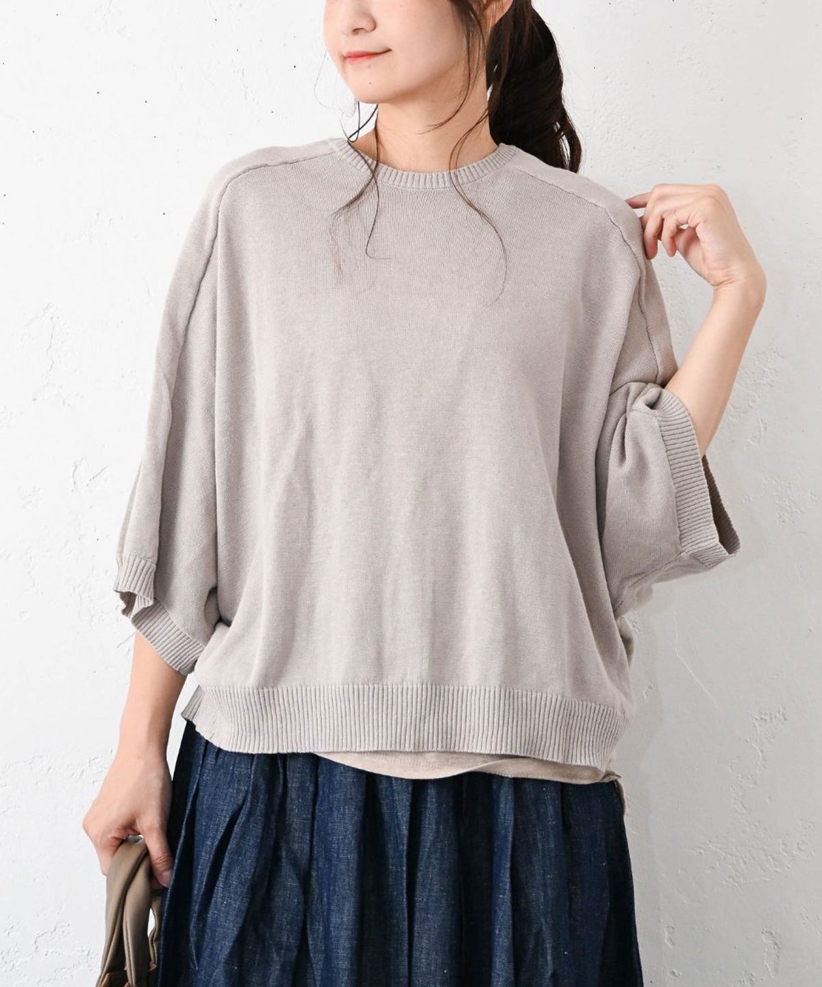  sloe｜綿麻ニット前後2WAYドルマン5分袖カーデ [[4101843]][C]