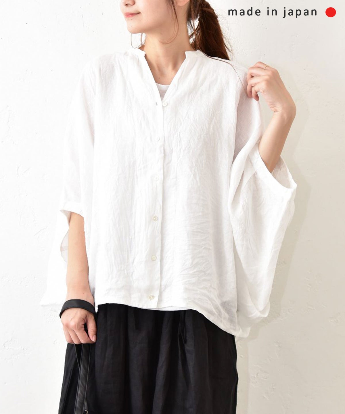 mizuiro ind｜リネンスタンドカラーコクーンシャツ [[2-230136]][C]