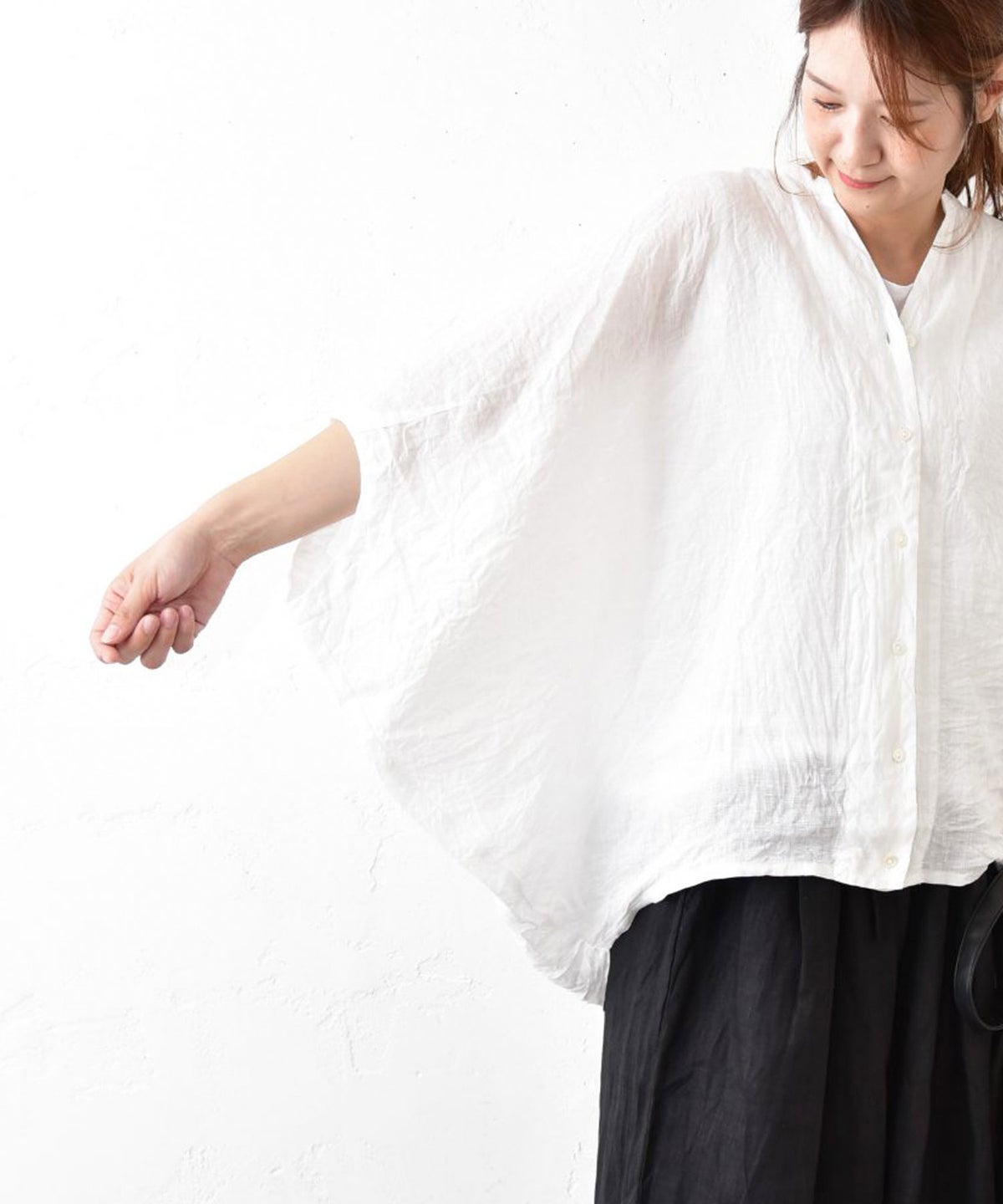 mizuiro ind｜リネンスタンドカラーコクーンシャツ [[2-230136]][C]