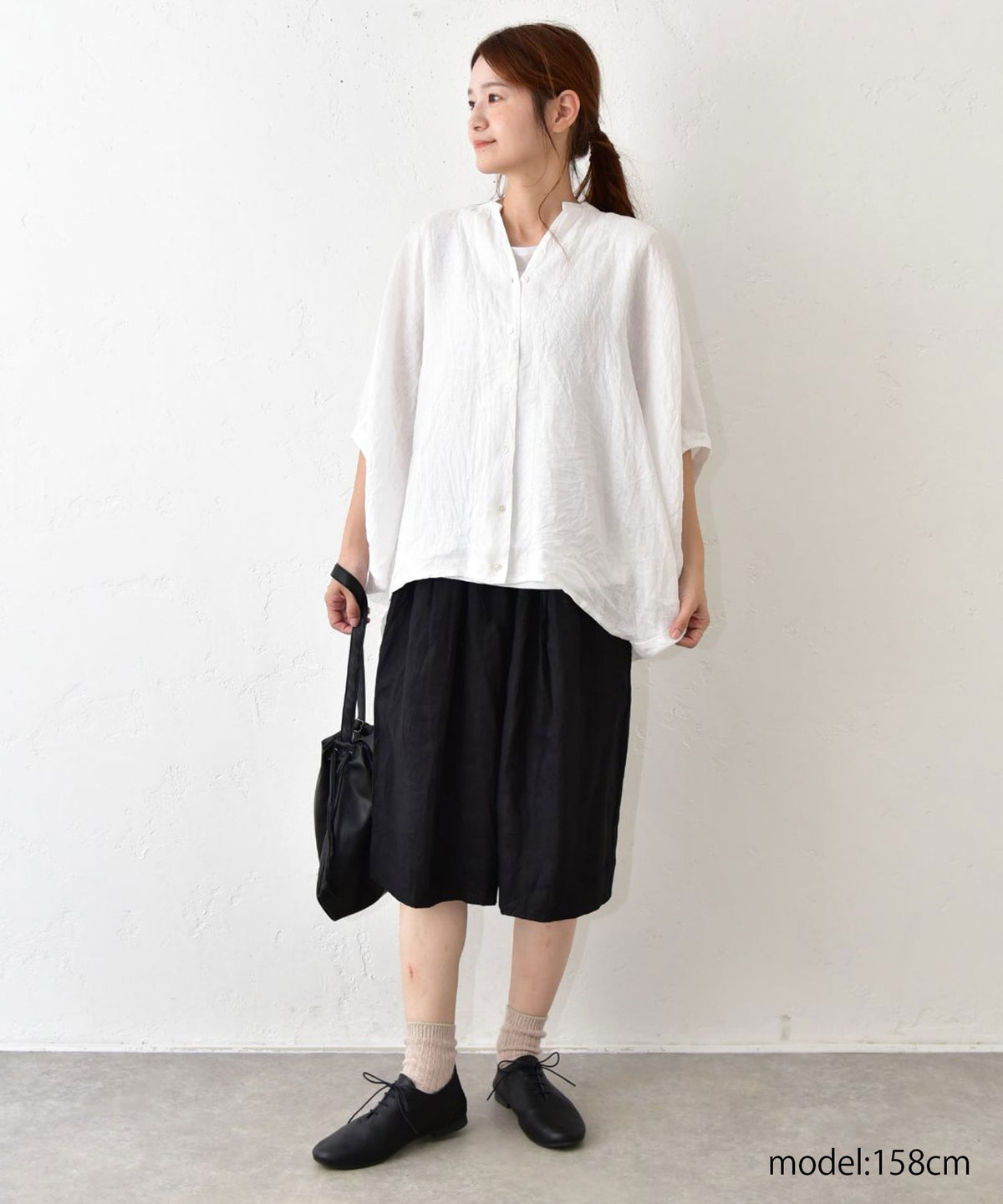 mizuiro ind｜リネンスタンドカラーコクーンシャツ [[2-230136]][C]