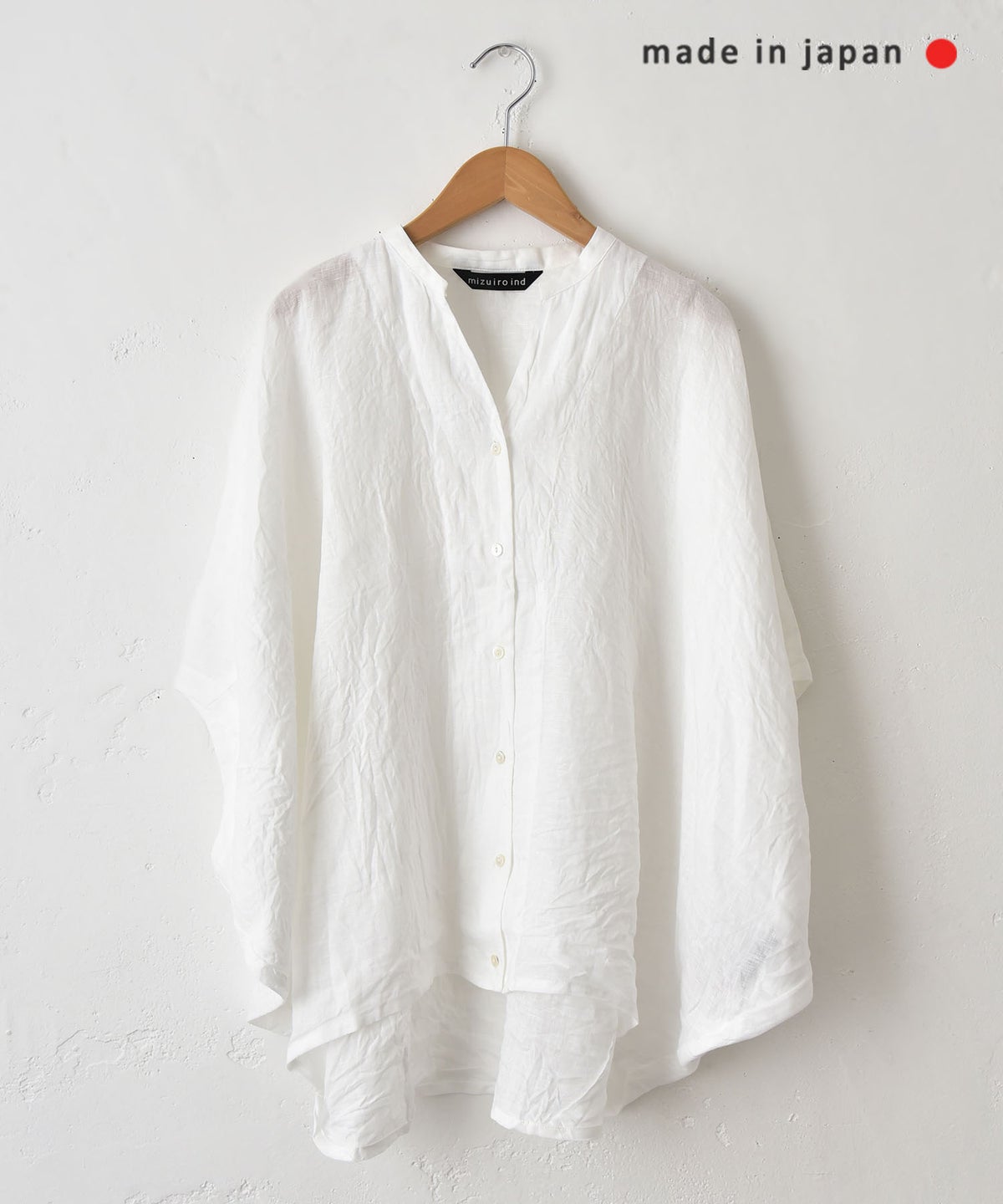 mizuiro ind｜リネンスタンドカラーコクーンシャツ [[2-230136]][C]