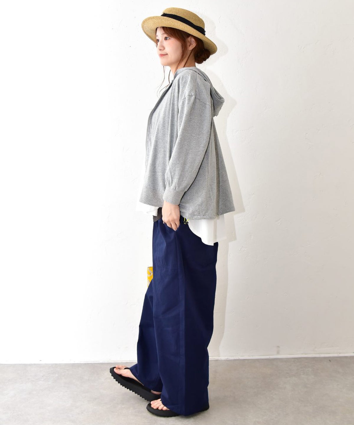 Our.｜裾アジャスター付き7分袖ジップアップパーカー [[C-9069]][C]