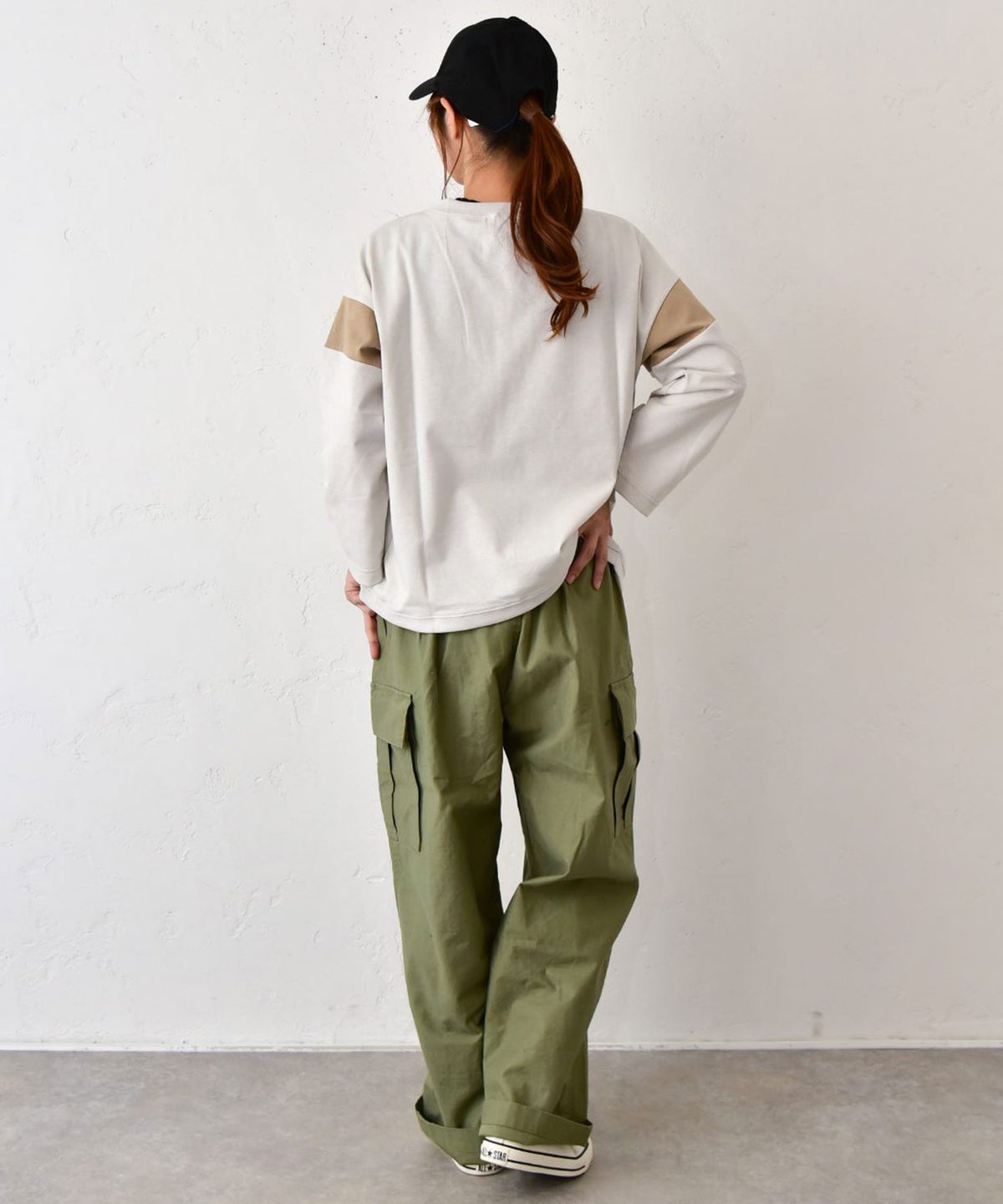  her.｜袖配色切替え9分袖カットソー [[131377H]][C]