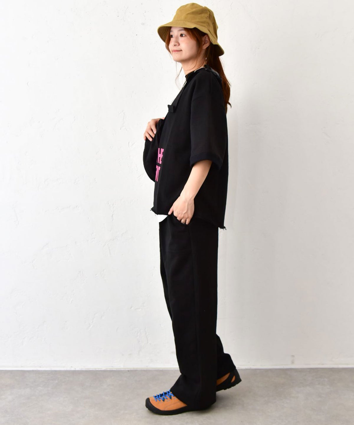 her.｜5分袖カットオフ　スウェットロゴカットソー [[131380H]][C]