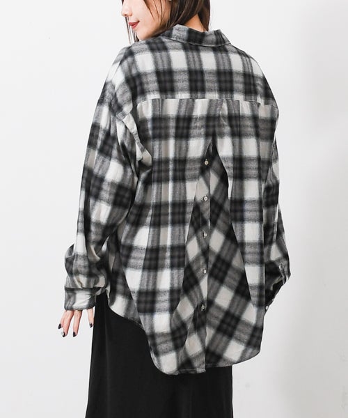 W｜バックボタンチェックシャツ [[IZK25038-チェック]][F] | ma28 