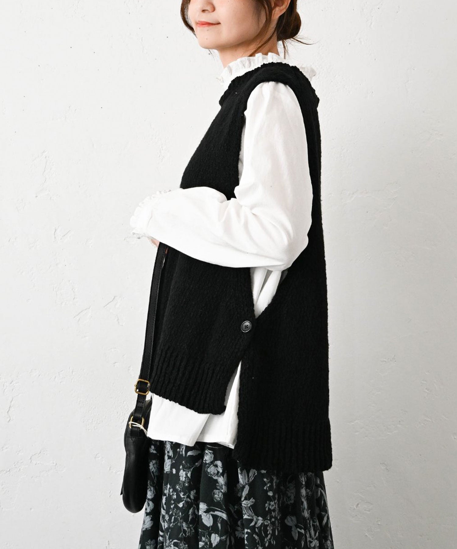 HEAVENLY｜Cotton Side Button Knit Vest [[2648164]][C] | ma28