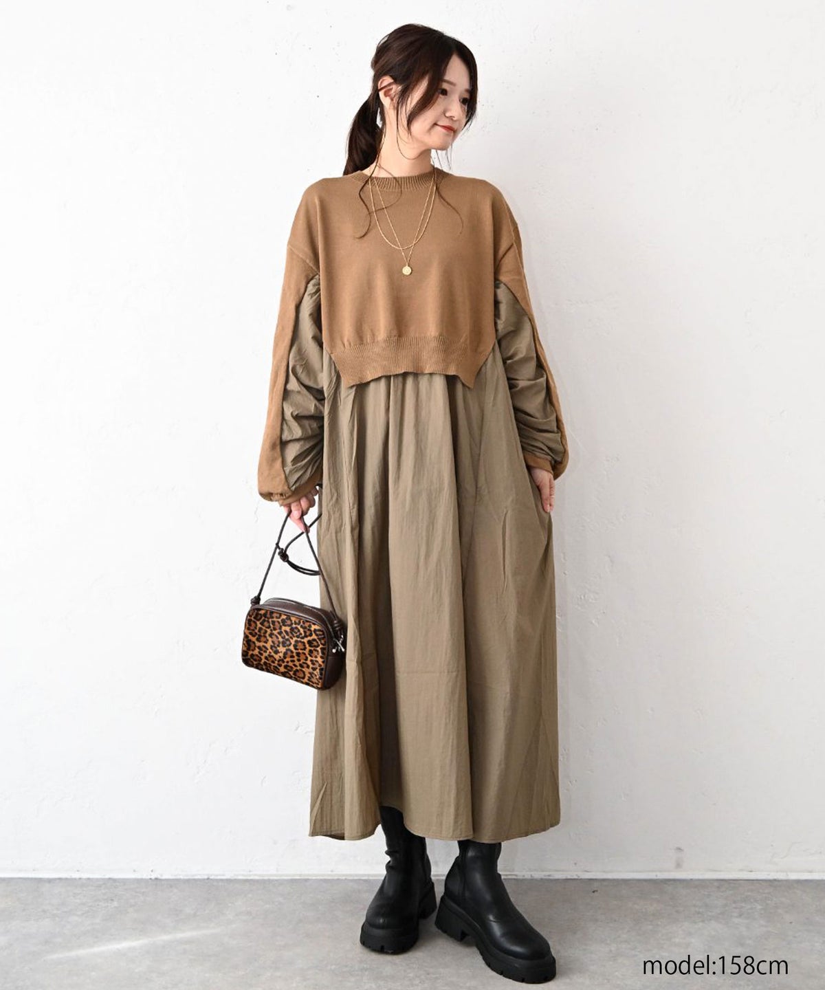 HUMS｜布帛ドッキングニットワンピース [[RNK-2694]][C]