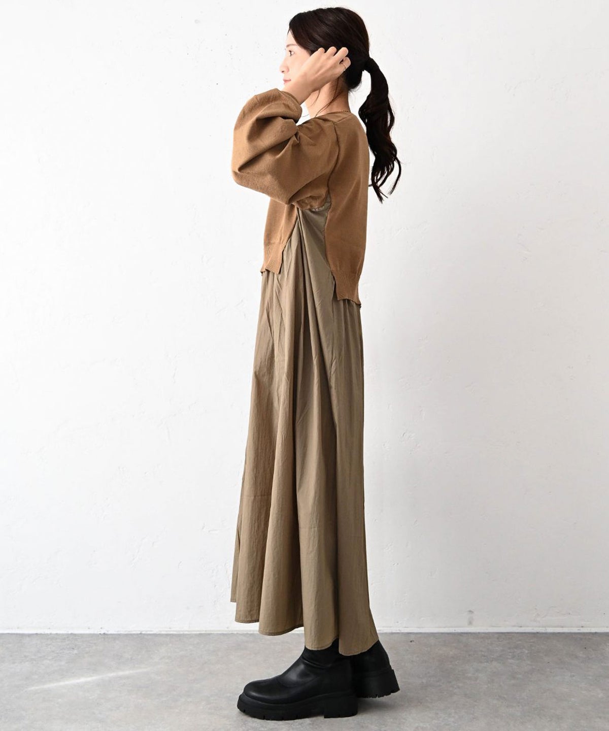 HUMS｜布帛ドッキングニットワンピース [[RNK-2694]][C]
