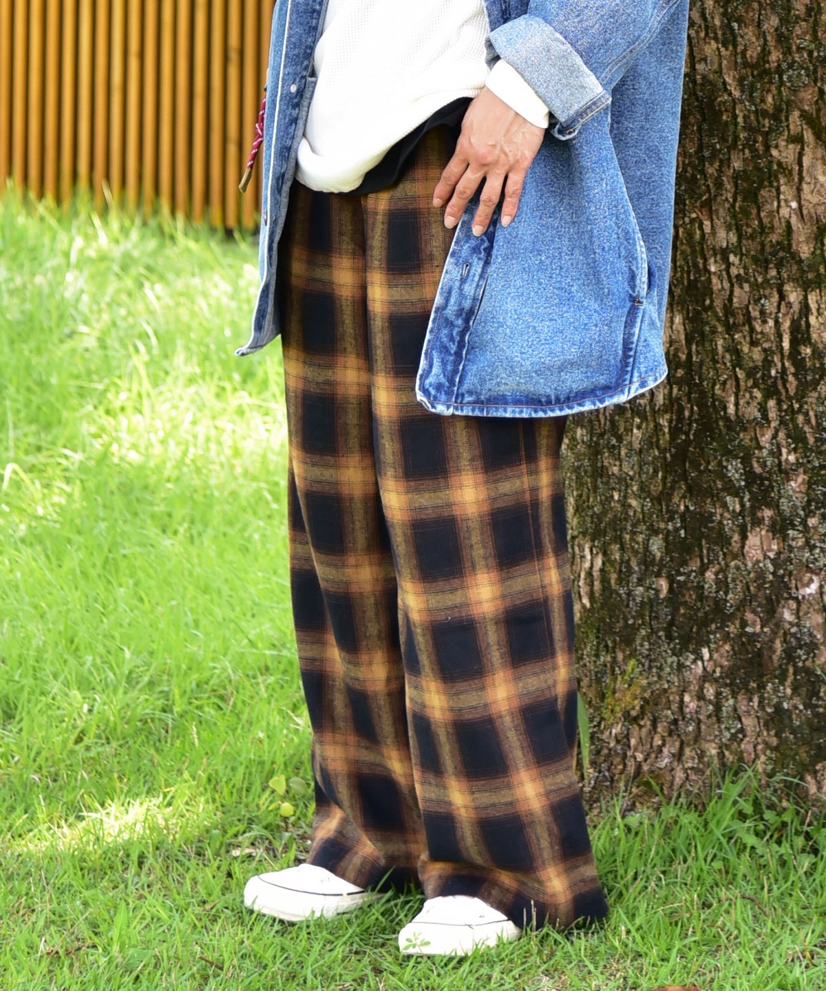  Gives a sense of fullment｜チェックワイドパンツ [[863121]][C]