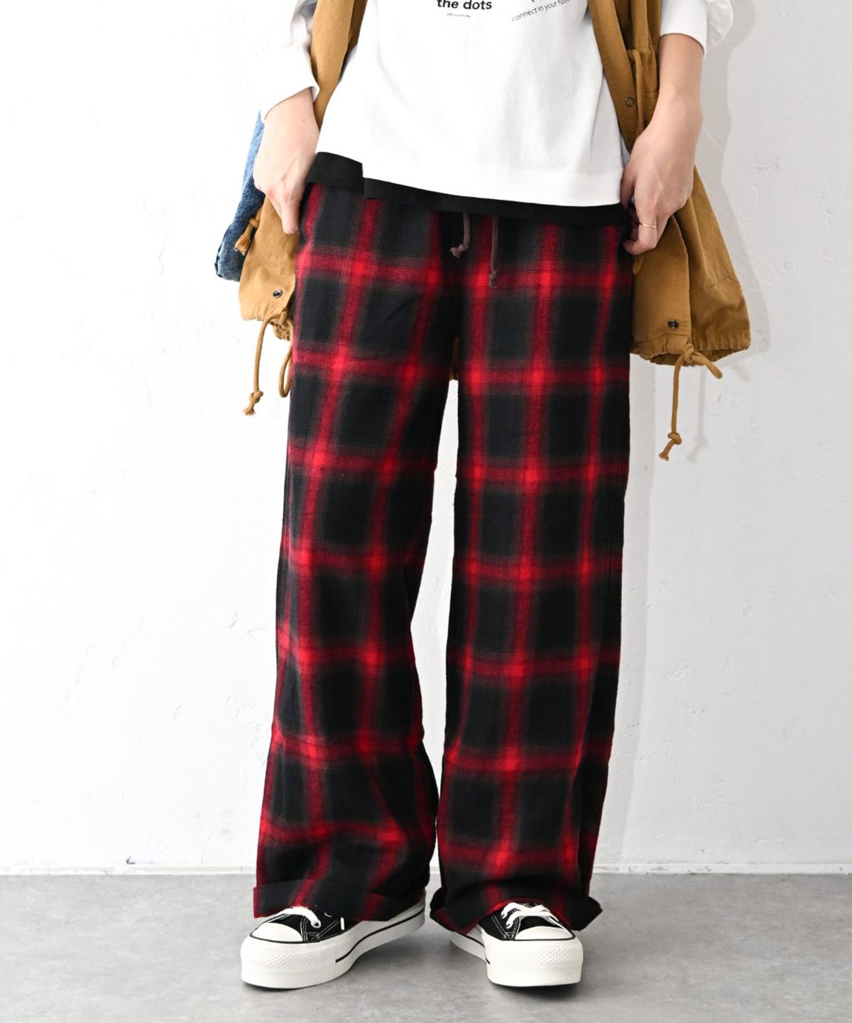  Gives a sense of fullment｜チェックワイドパンツ [[863121]][C]