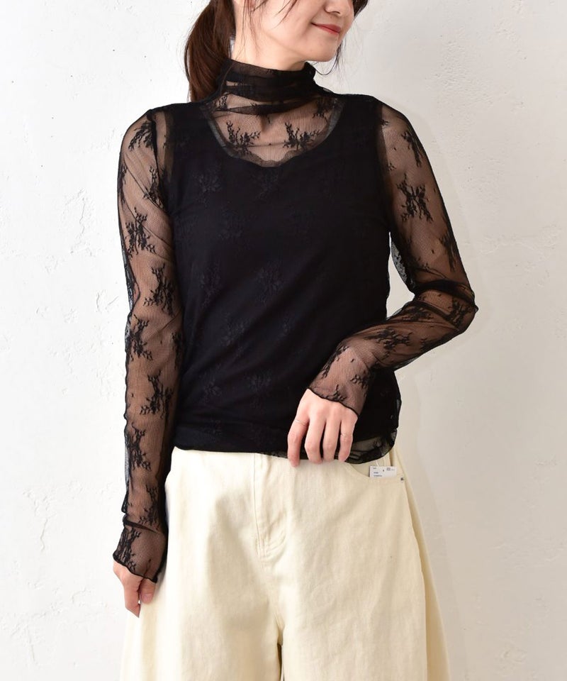 HUMS｜ストレッチレースハイネックT [[33286P233]][C]