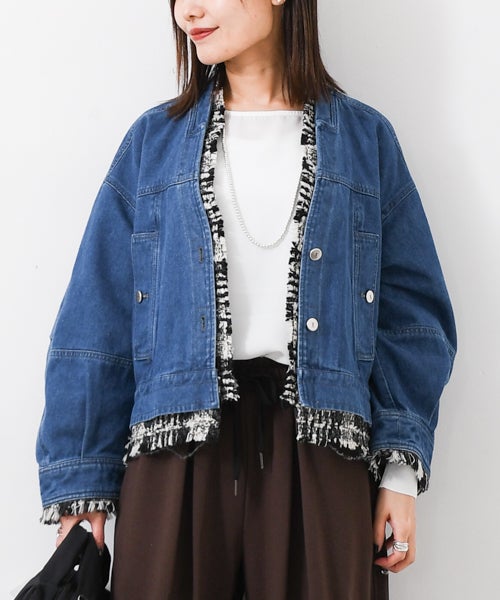 Lallia Mu｜ツイードドッキングデニムジャケット [[2613283]][F